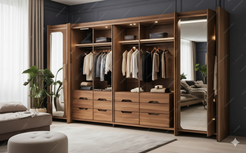 open door wardrobe with dressing